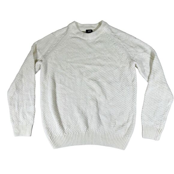 H&M Women’s Pullover Sweater Knitted Ivory Size Small White Chunky Cottage S - Picture 1 of 5